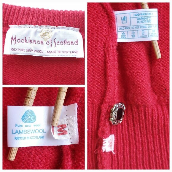 Mackinnon of Scotland Wool Cardigan Sz M Long Red Button Up Tunic Holiday Preppy - Picture 6 of 9